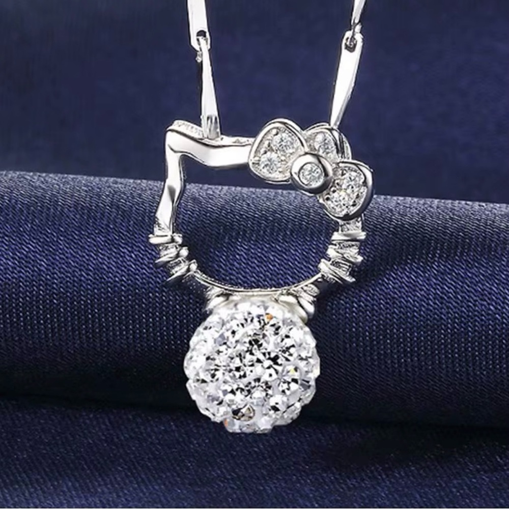 Hello Kitty Steel Pendant Necklace with Bow Accent Rhinestone